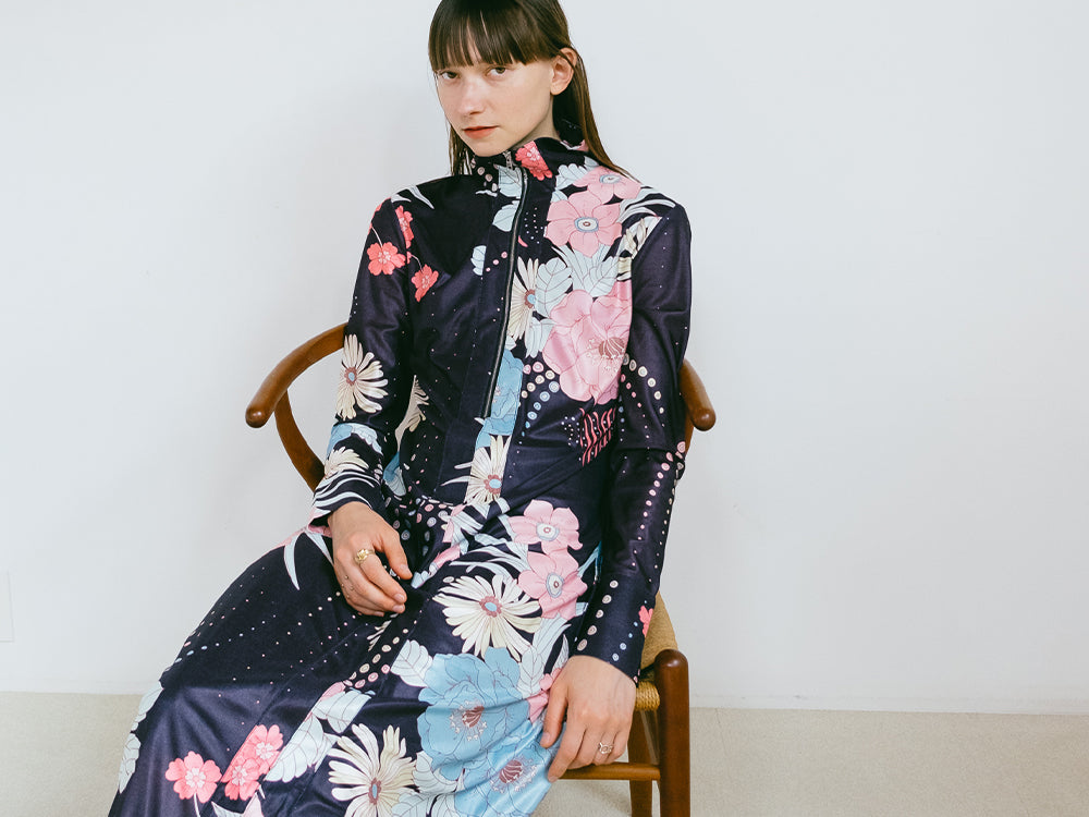 タグ付　marte sahara フラワーフレアドッキング　ドレス Flower Flare Docking Dress – MARTE