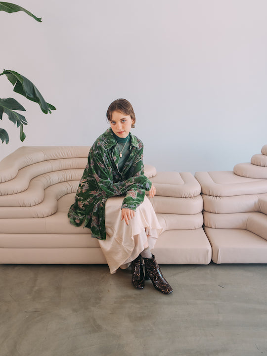 トップス MARTE sahara Velvet Over Shirt blue MARTE sahara Velvet Over Shirt blue