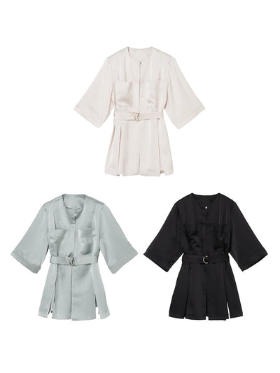Belted Silky Shirt Jacket