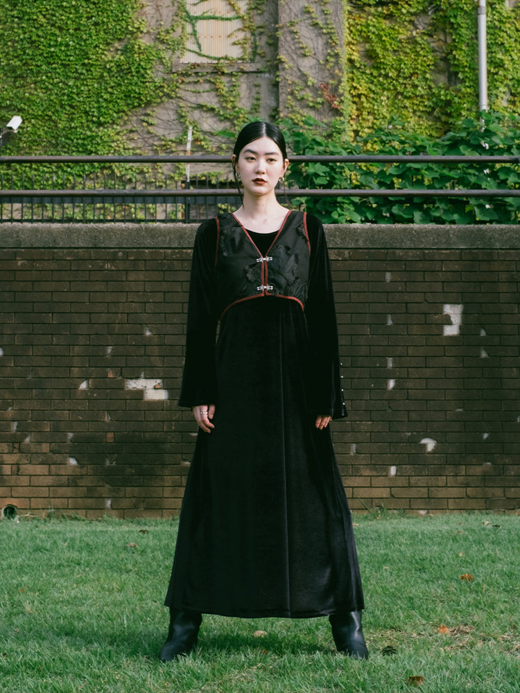 10月24日(金) 12:00販売開始】2way Vest Layered Velour Dress