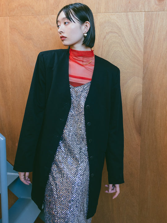 80s Black Collarless Jacket – MARTE