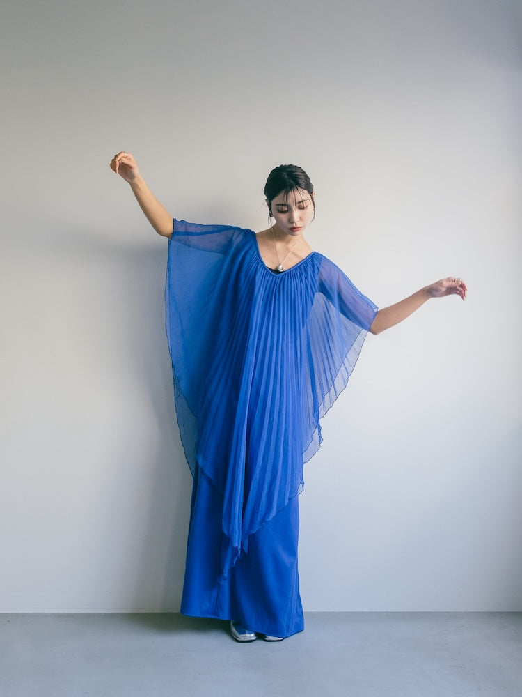 70s Pleats Sheer Blue Dress – MARTE