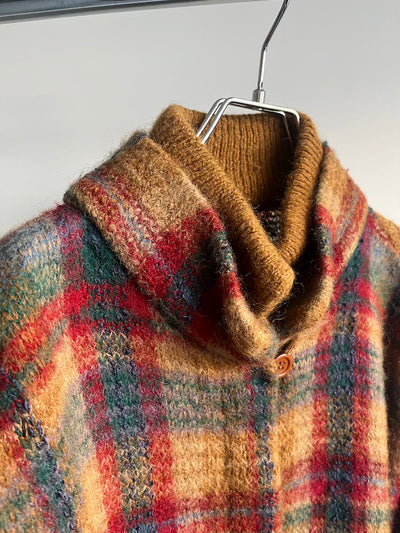 Camel Plaid Knit Coat