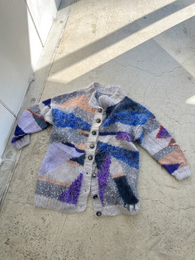 80s Patchwork Design Knit Coat