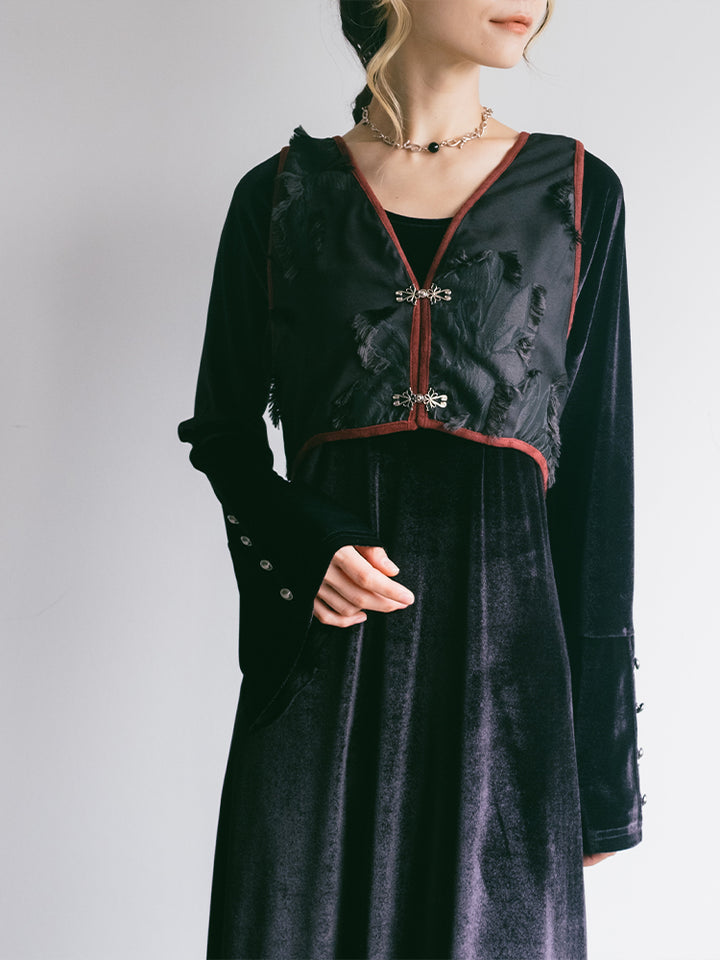 2way Vest Layered Velour Dress