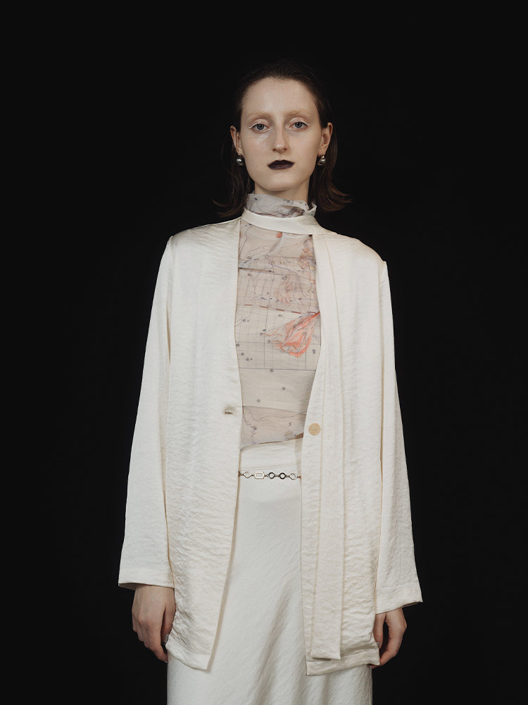 Long Tie Satin Jacket