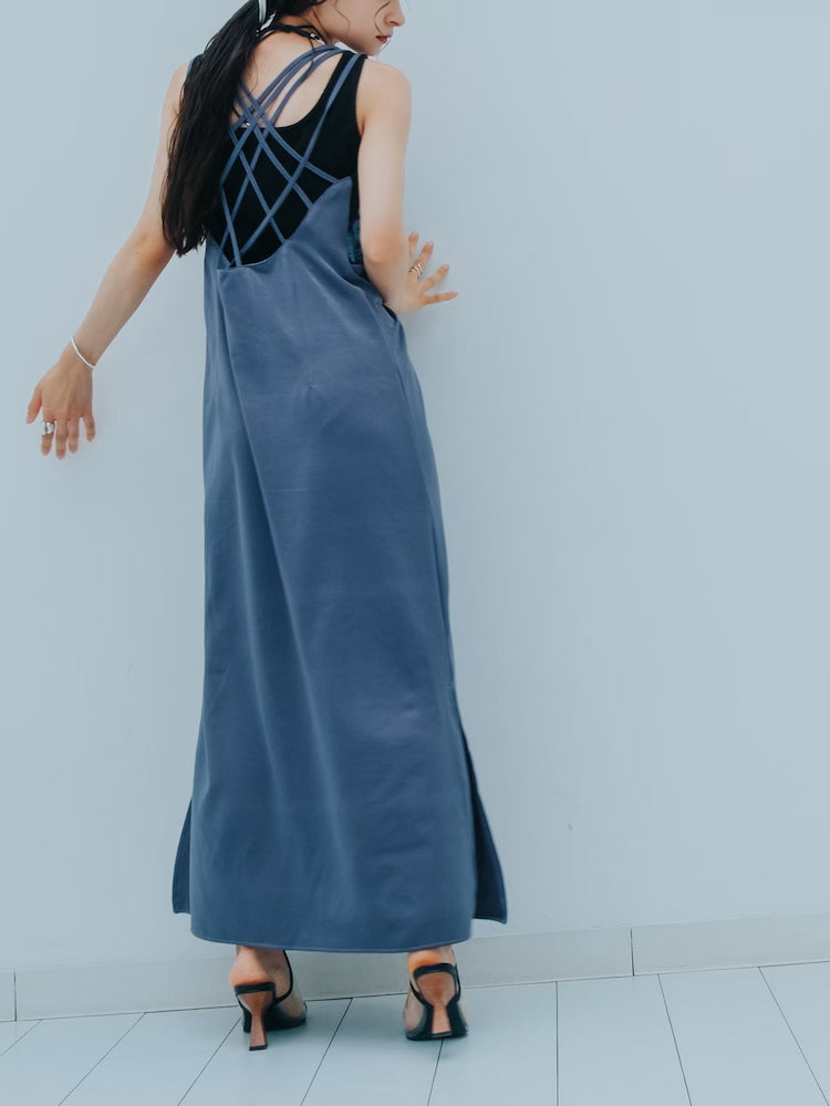 2022高い素材 sahara Cross Neck Dress ワンピース ブルー marte