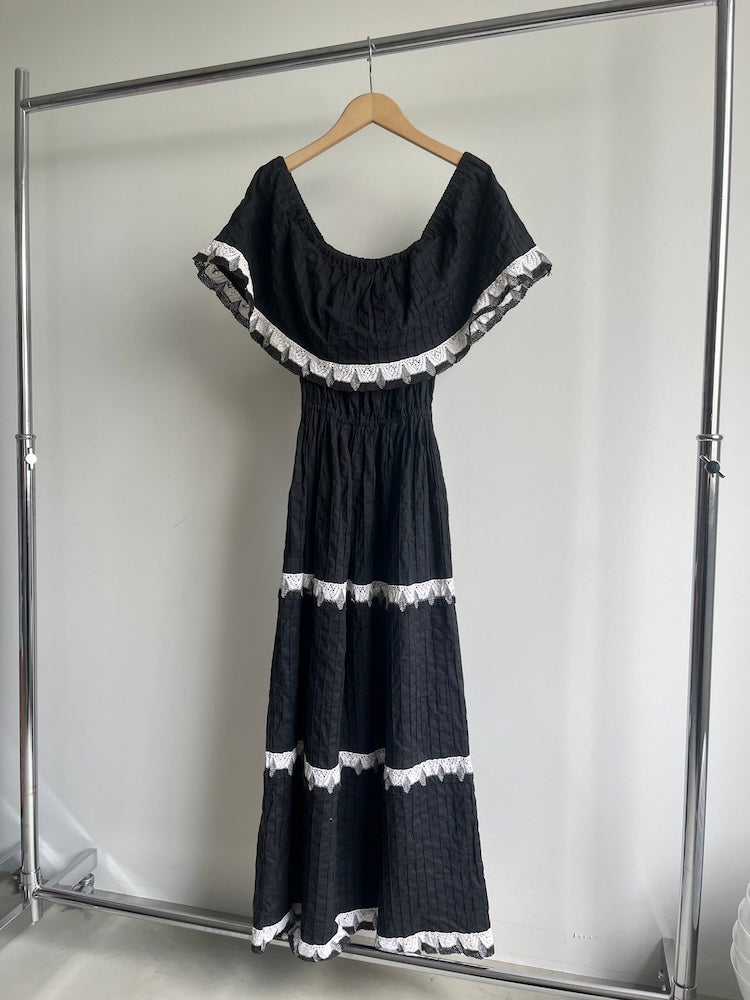 70s Off Shoulder Frill Dress