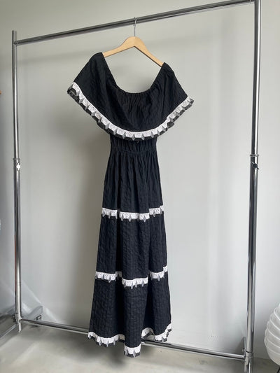 70s Off Shoulder Frill Dress