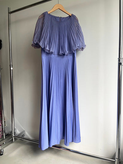 70s Blue Pleats Cape Dress