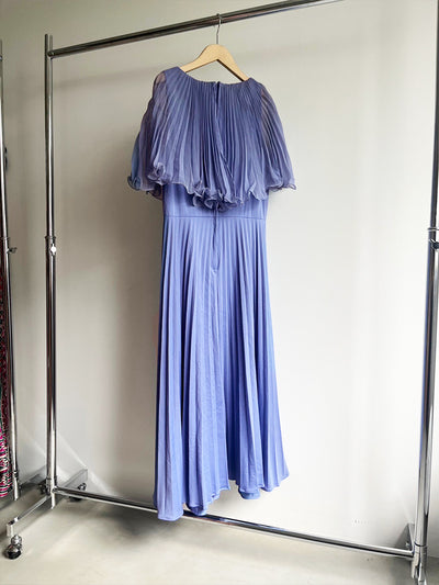 70s Blue Pleats Cape Dress