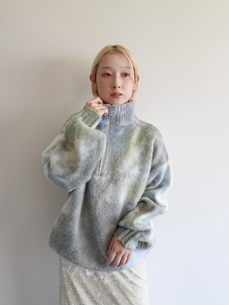 Flower Print Half Zip Knit｜真冬もあったかい ハーフジップニット