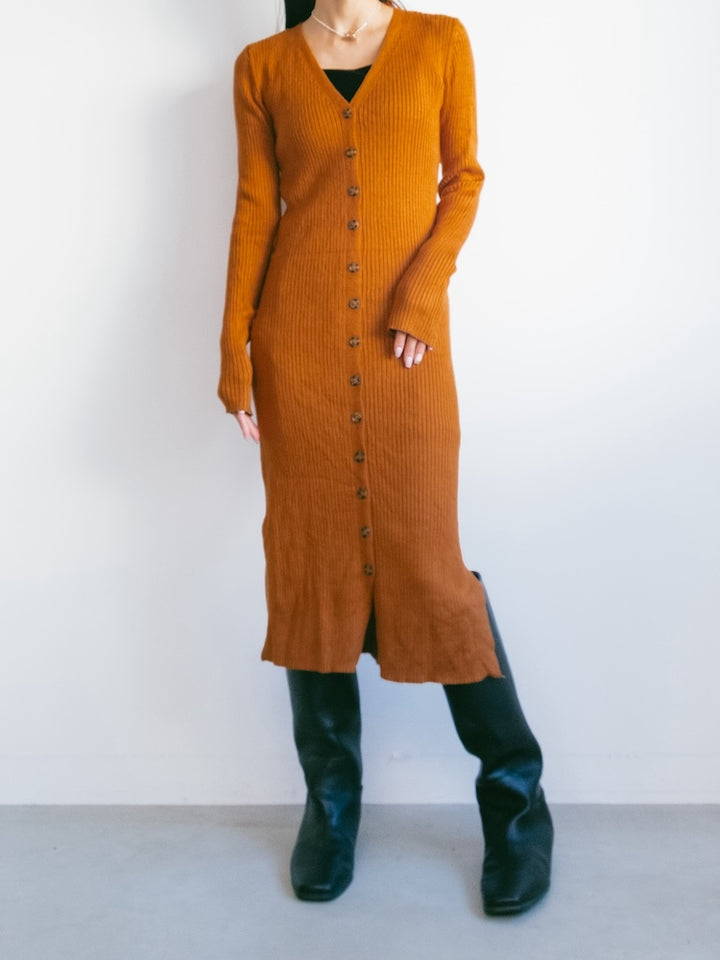 Orange Rib Knit Dress