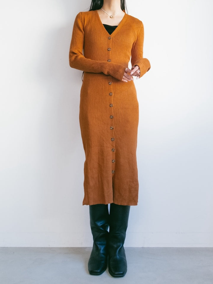 Orange Rib Knit Dress