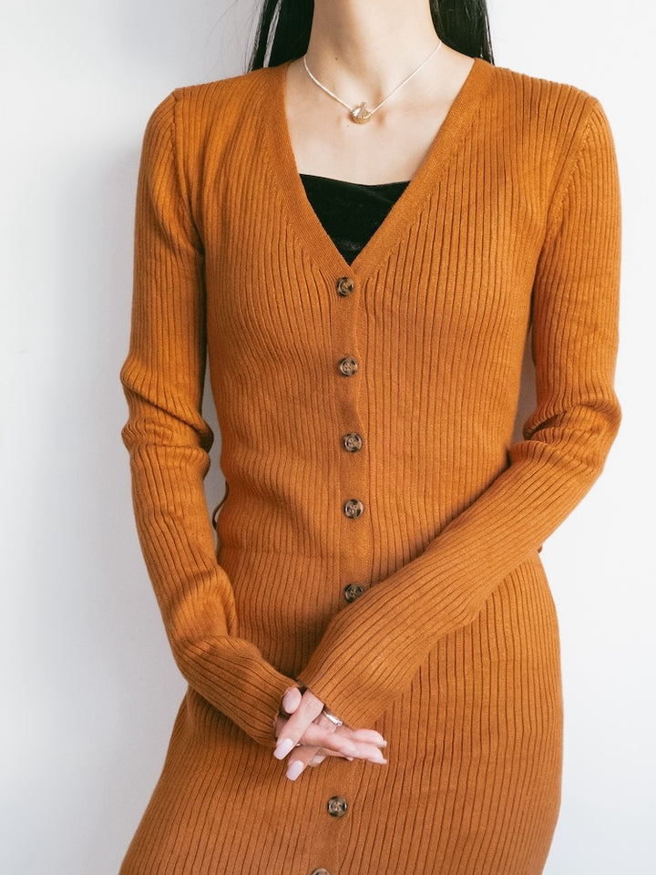 Orange Rib Knit Dress