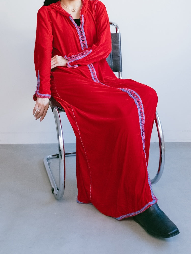 Embroidery Red Velour Dress