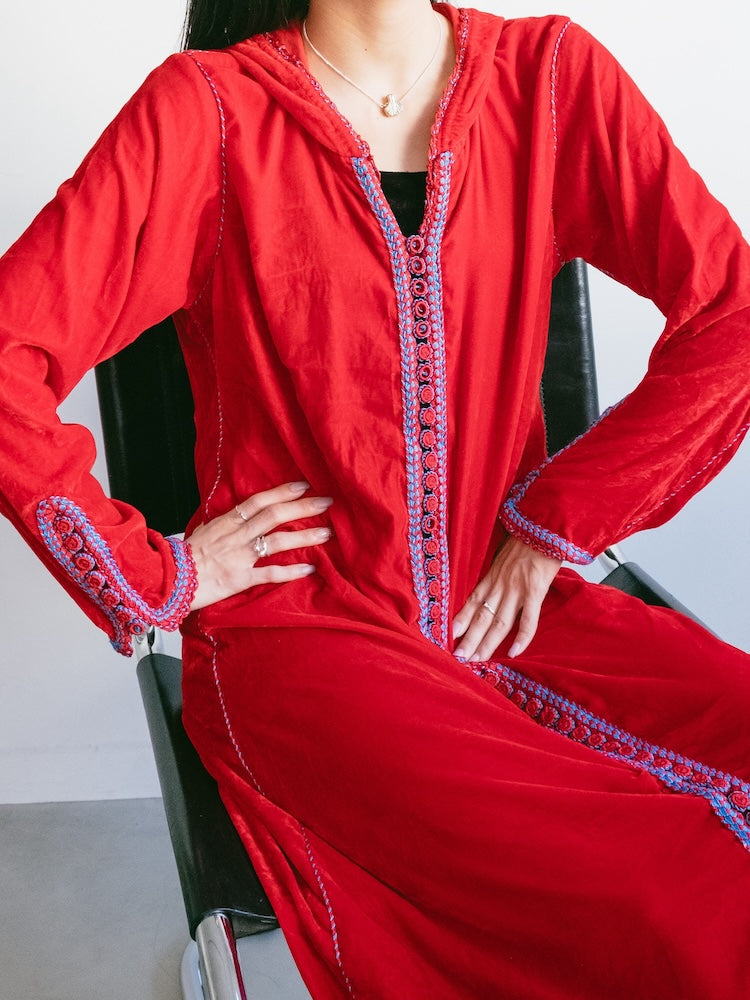Embroidery Red Velour Dress