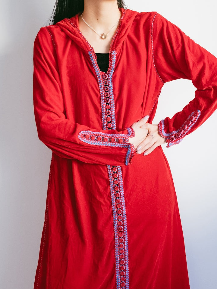 Embroidery Red Velour Dress