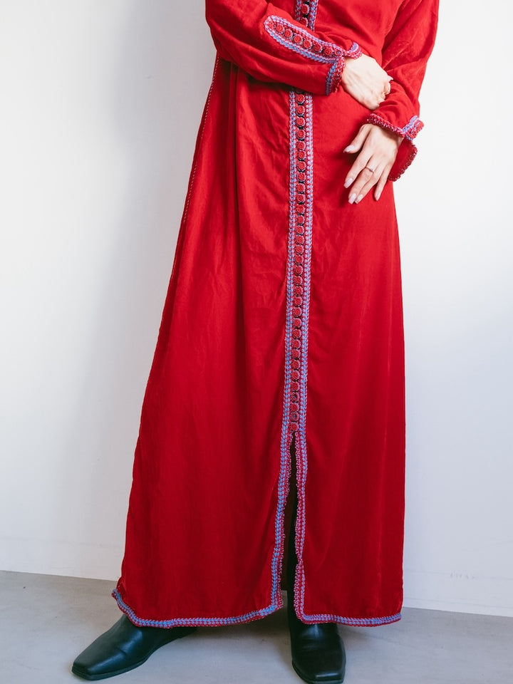 Embroidery Red Velour Dress