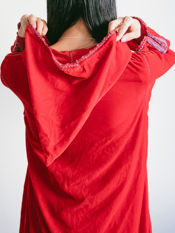 Embroidery Red Velour Dress