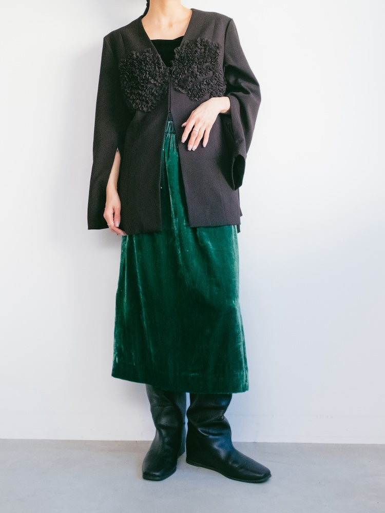 Velour Green Midi Skirt
