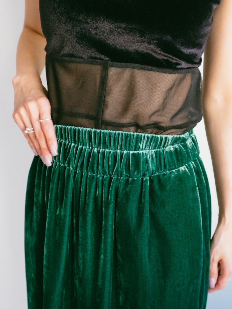 Velour Green Midi Skirt