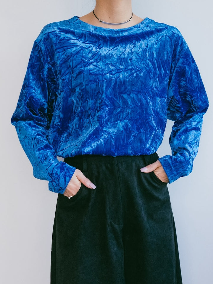 Blue Clash Velour Top