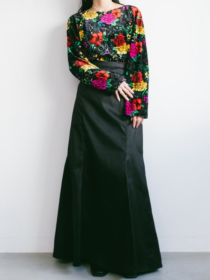 Black Flower Velour Tee