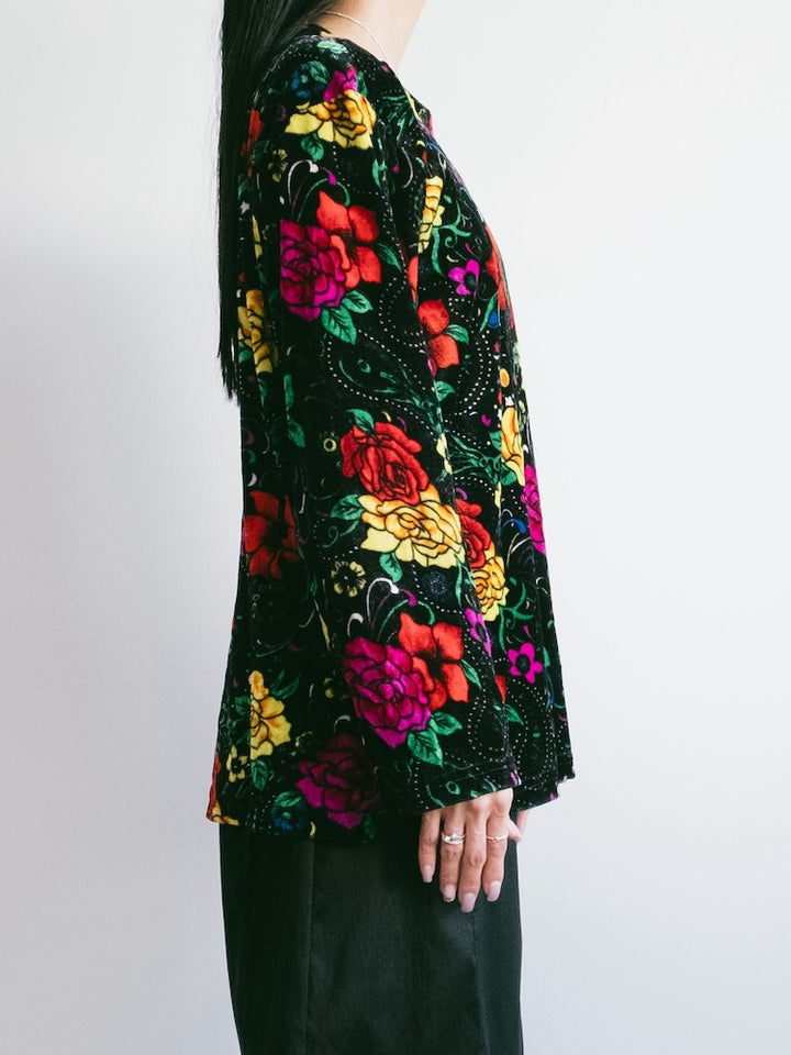 Black Flower Velour Tee
