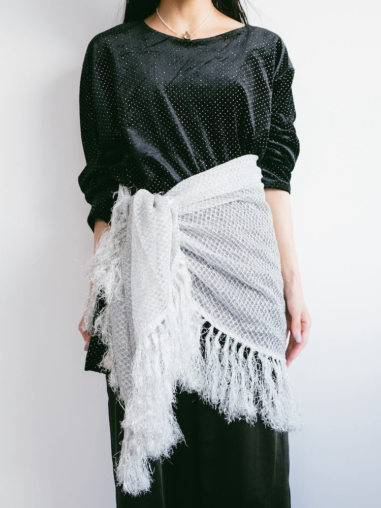 Lame Fringe Silver Stole