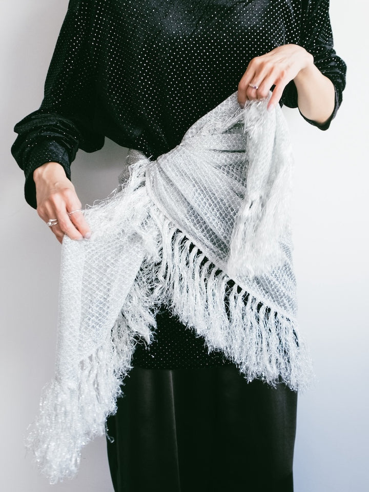 Lame Fringe Silver Stole