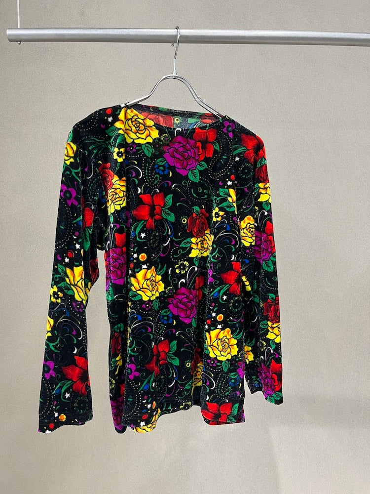 Black Flower Velour Tee