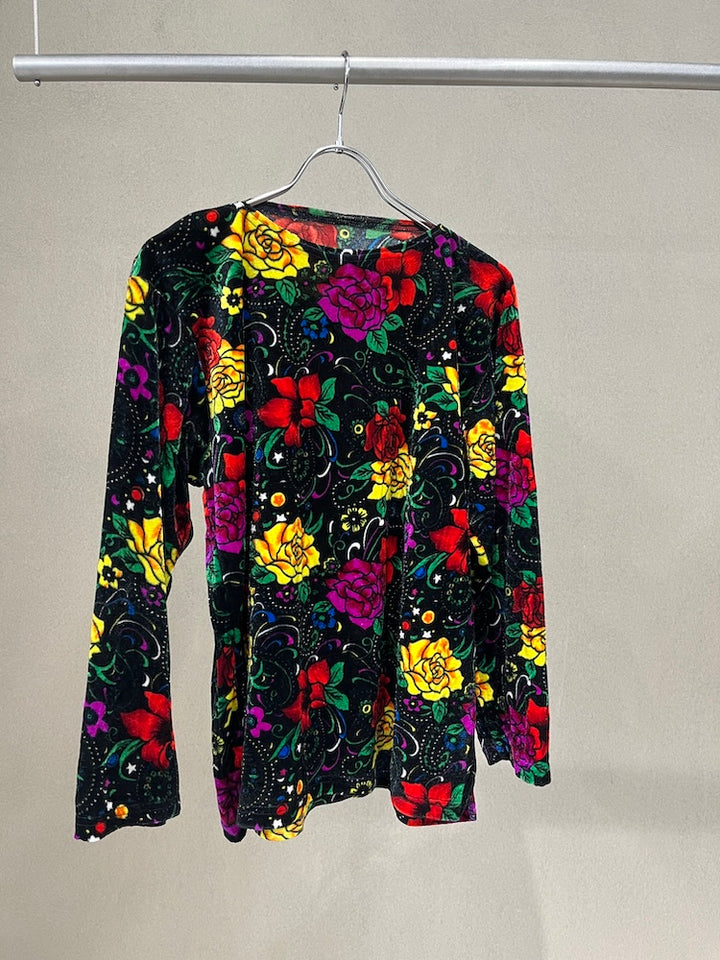 Black Flower Velour Tee