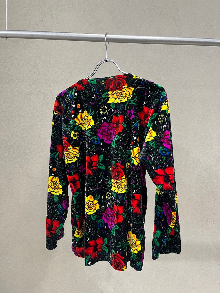 Black Flower Velour Tee