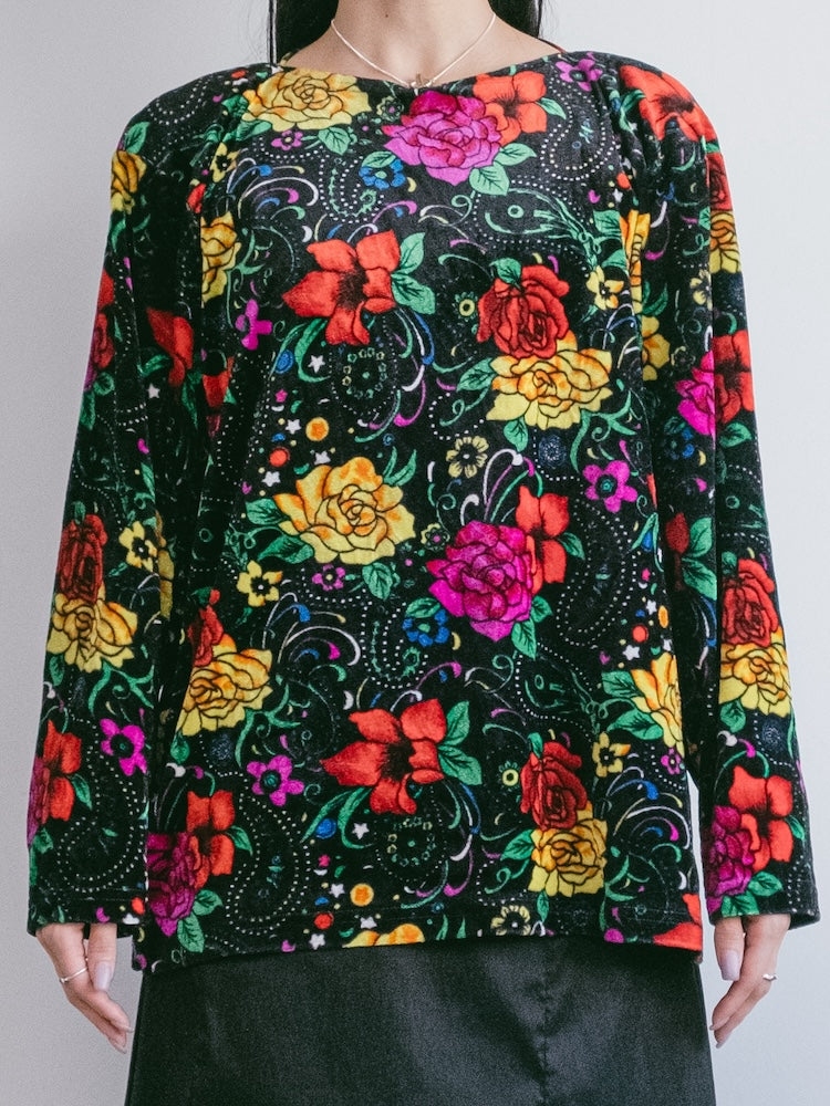 Black Flower Velour Tee