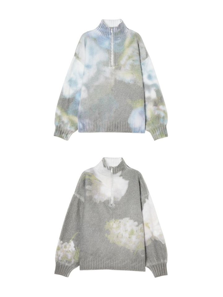 【9月18日(木) 12:00予約販売開始】Flower Print Half Zip Knit