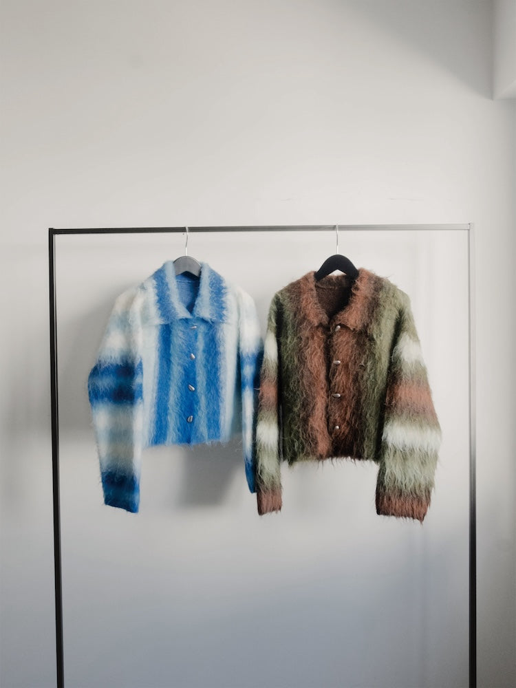 Gradient Shaggy Knit Cardigan