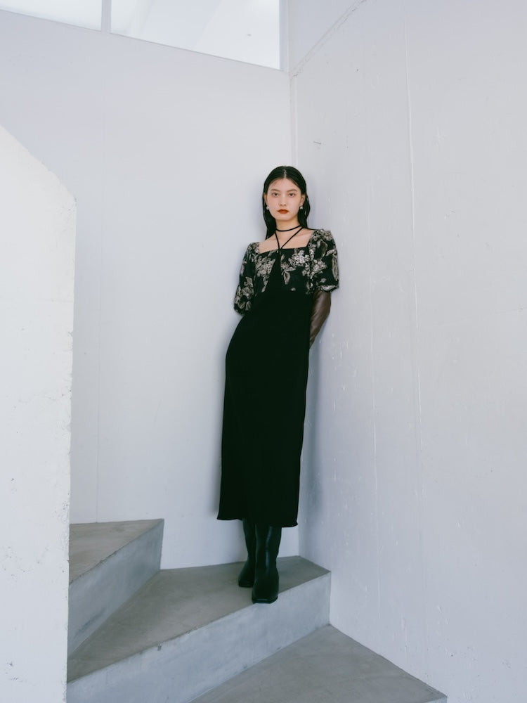 Switching Jacquard Dress｜パフスリーブドレス – MARTE