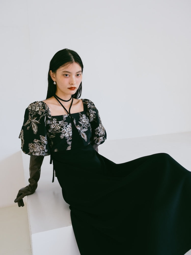 Switching Jacquard Dress｜パフスリーブドレス – MARTE