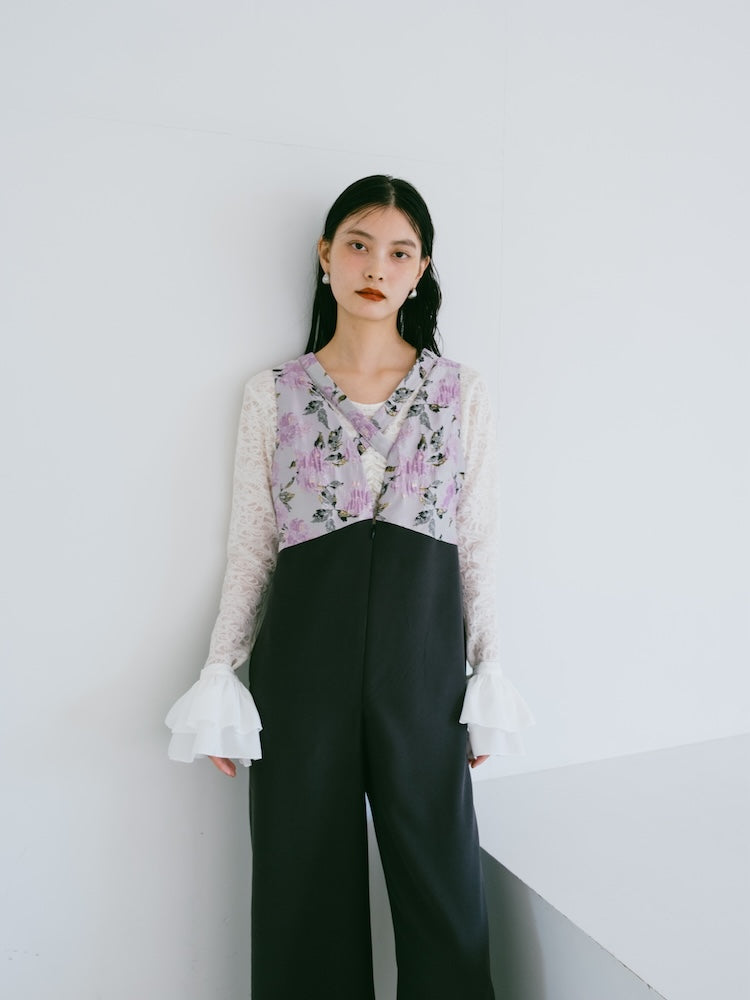 Cross Neck Jacquard Jumpsuits｜結婚式やお呼ばれに｜ジャガード