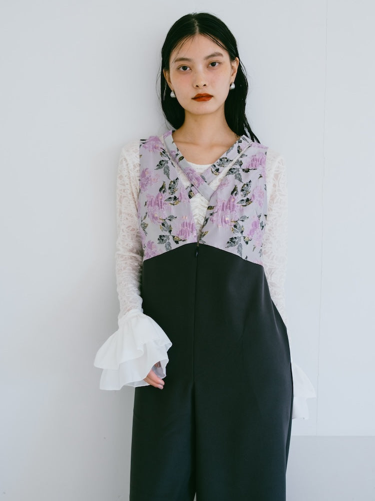 Cross Neck Jacquard Jumpsuits｜結婚式やお呼ばれに｜ジャガード