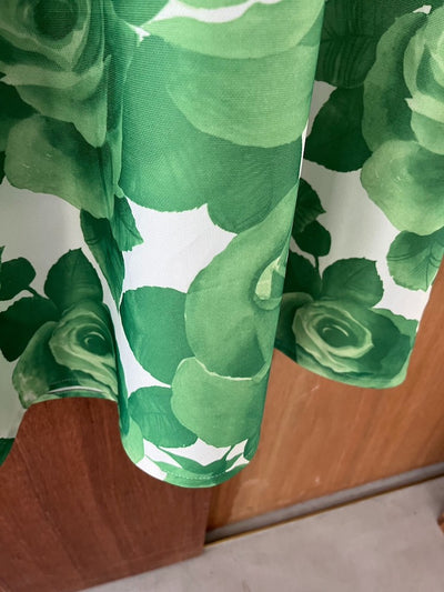 70s Polyester Green Rose Dress