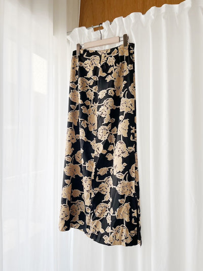 Rose Print Satin Skirt