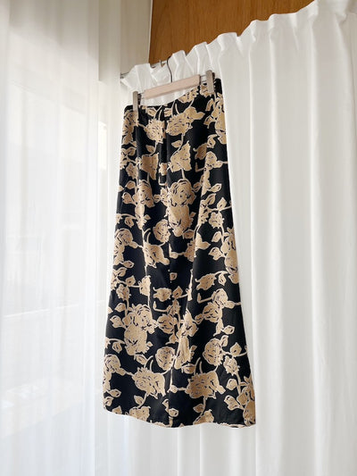 Rose Print Satin Skirt