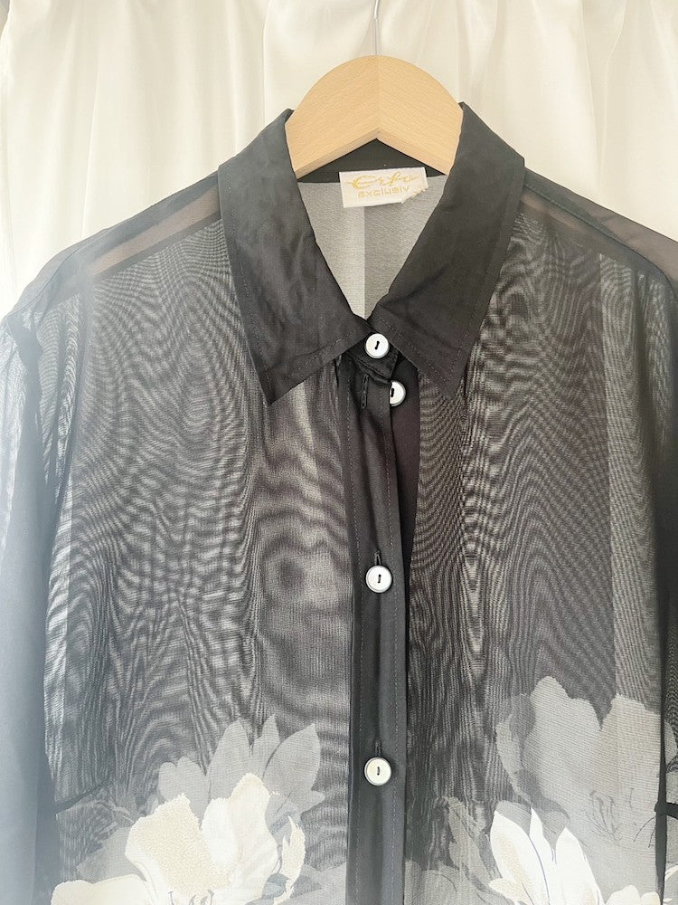 Black Sheer Flower Shirt – MARTE
