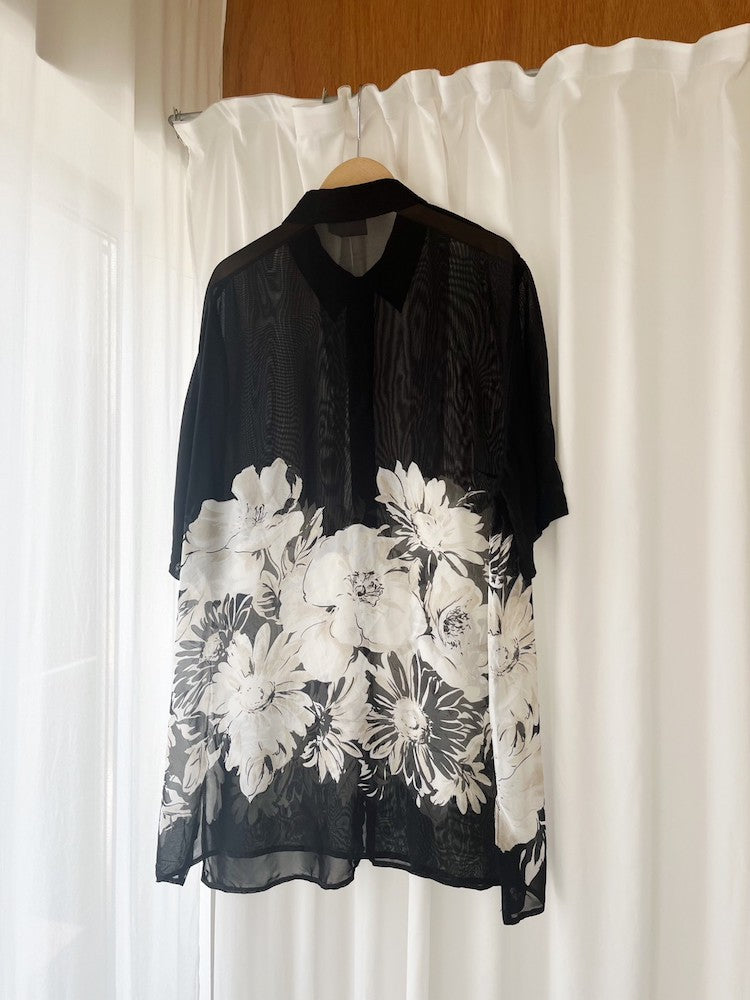 Black Sheer Flower Shirt