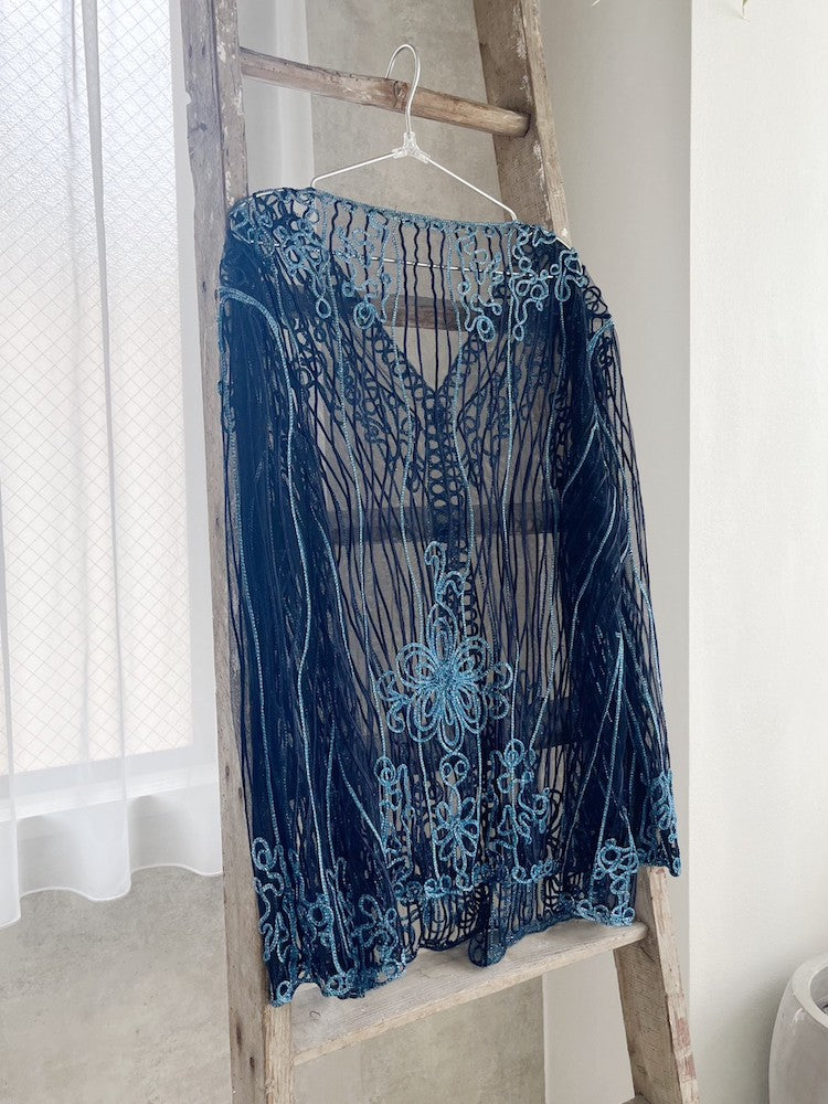 Blue Embroidery Lace Blouse