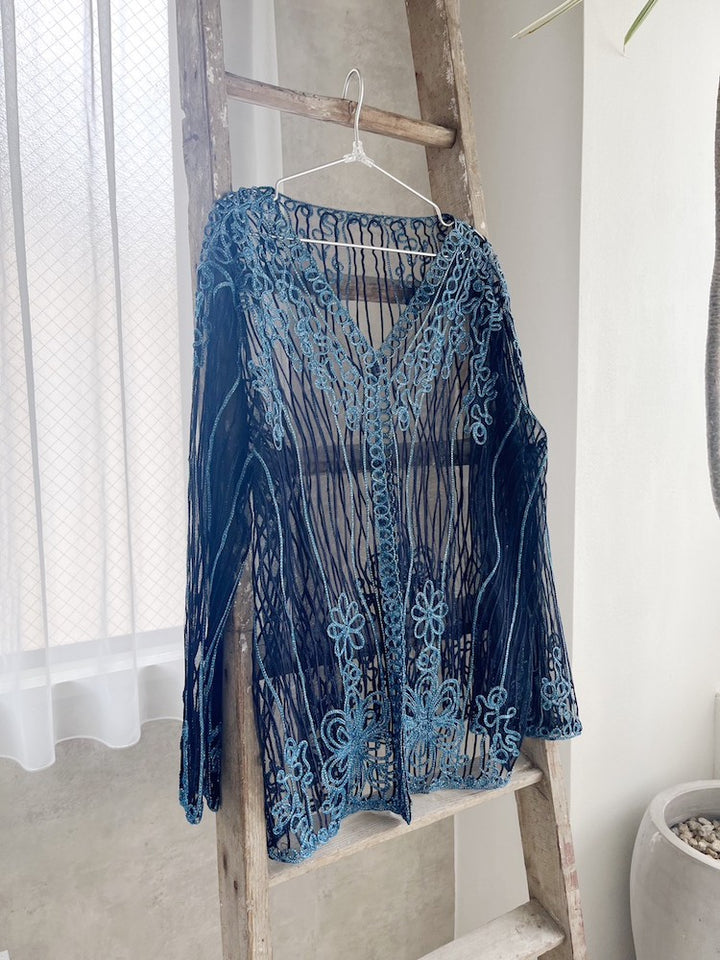 Blue Embroidery Lace Blouse