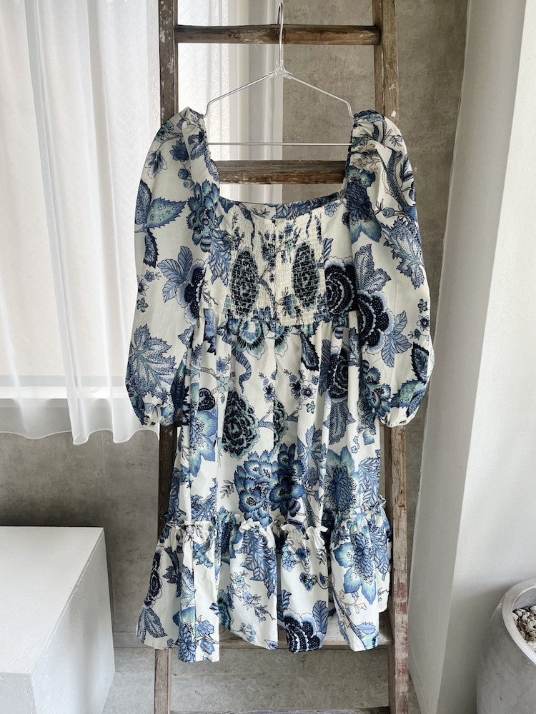 80s Design Blue Floral Dress