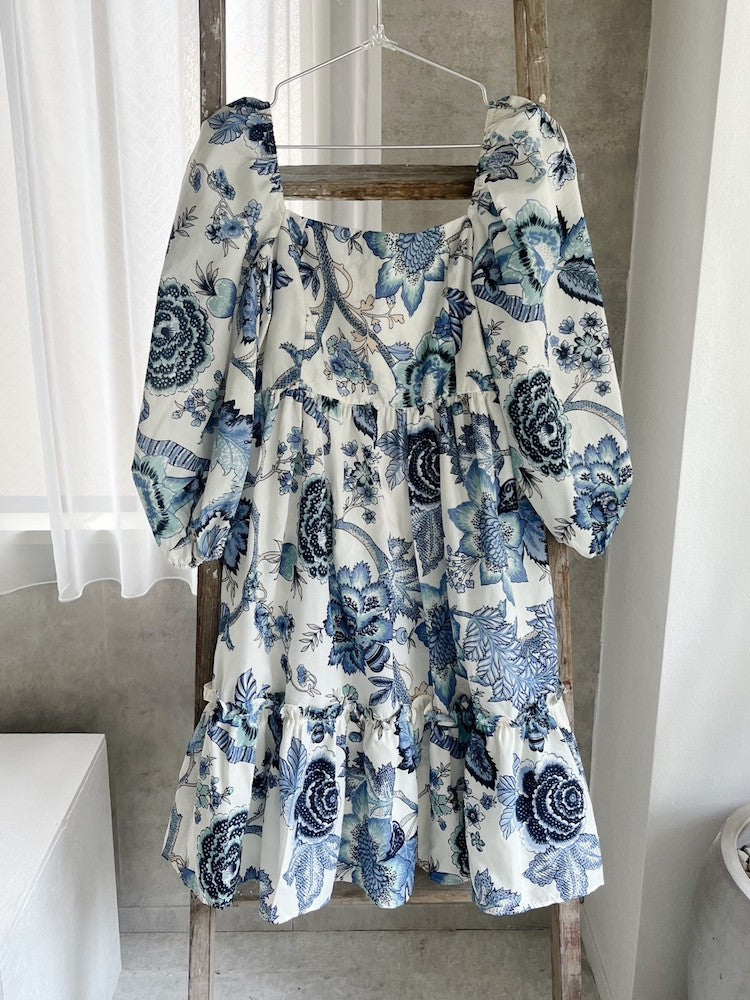 80s Design Blue Floral Dress